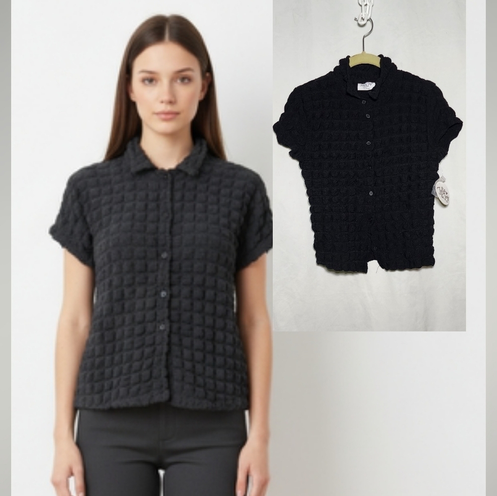 Elegant Black Textured Button Down Shirt